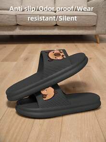 New Fashionable Minimalist Men's Slippers For Home, Casual Daily Wear, Thick Sole, Breathable, Soft & Comfortable, Unisex Home Slippers [Suggest Ordering One Size Up For More Comfort] - Black - View 6
