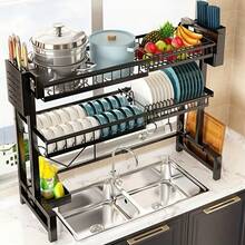 LEO IRIS 1pc Countertop Dish Storage Drainage Rack Expandable Kitchen Sink Shelf Dish Rack Drainer Black Kitchen Organizer - màu đen - Xem 5