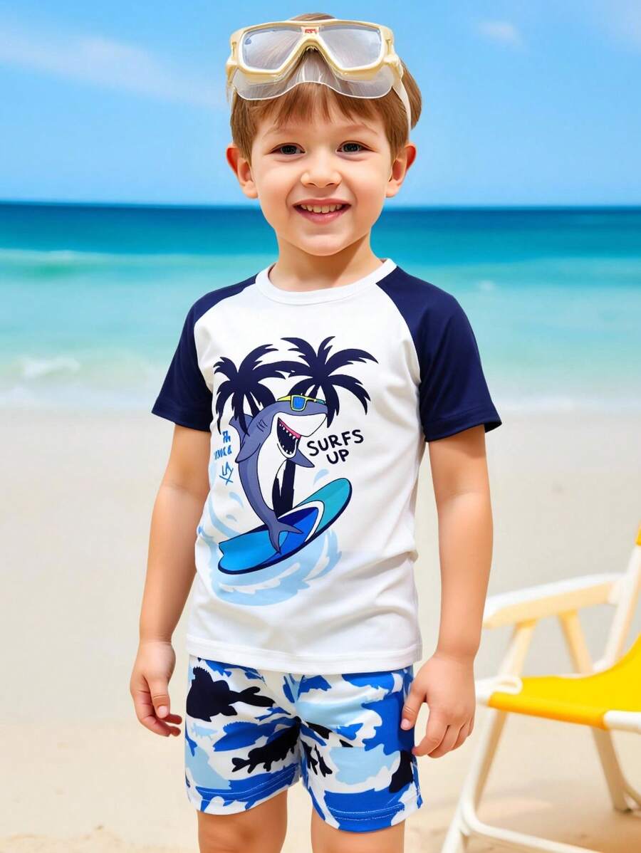 Conjunto de 2 piezas de traje de baño para niños, pantalones cortos y camiseta para natación de niños pequeños ropa de playa