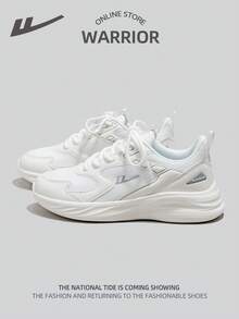 WARRIOR 1 par de zapatos deportivos para mujer de malla transpirable con cordones delanteros y suela blanda para uso en exteriores y correr, color blanco - Beis - Ver 6