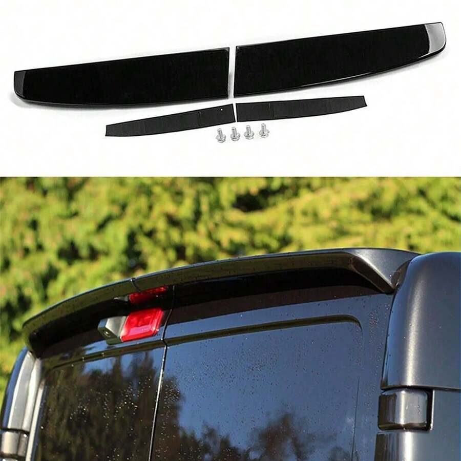 FOR  TRANSIT CUSTOM 2012-2020 GLOSS BLACK REAR TWIN BARN DOOR ROOF SPOILER - Black - View 1
