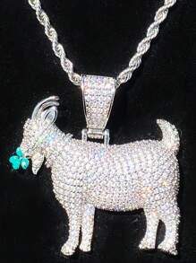 DUBSS 1 pièce de pendentif de collier en forme de chèvre mangeant de l'herbe avec un réglage à griffes plaqué, bijou de style hip-hop pour hommes