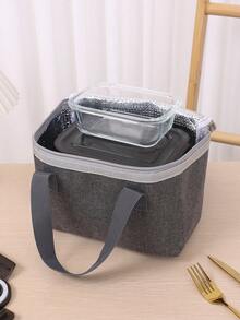 1 pieza Bolsa de almuerzo para estudiantes con paquete de hielo, diseño simple y elegante, fácil de transportar, acceso fácil - Gris - Ver 3