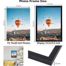 New 15x20 Picture Frame - Black, Horizontal & Vertical Formats For Wall Hanging, 15 X 20 Gallery Frame For Photos & Posters - 黑色 15x20 英寸 - 查看 3