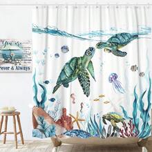New Fowocu Sea Turtle Extra Long Shower Curtain Teal Blue Ocean Waterproof Fabric Shower Curtains For Bathroom  Funny Animal Octopus Starfish Anchor Fish Nautical Bath Curtain Dr (Teal, 72''*78'') - Teal 72"W x 78"L (Pack of 1) - View 5