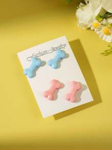 2 pares/set de aretes de arcilla suave con diseño de huesos y peces de colores tipo macarrón, accesorios para fiestas de playa y vacaciones