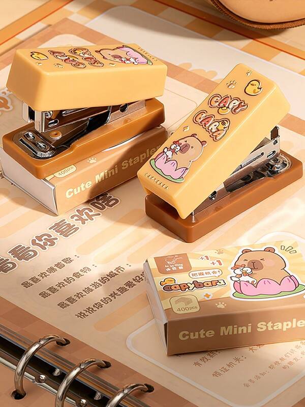 1 Stück süßer Capybara und Panda-Schreibtisch-Hefter mit Heftklammern, kleiner Mini-Büro-Stapler, Kinder-Cartoon-Stifter für den Schreibtisch, Handhefter als Geschenk für das Homeoffice, Schulanfang