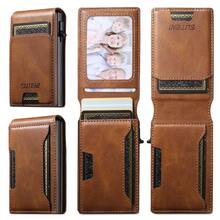 Cartera de hombre SUTENI de piel sintética con porta tarjetas. Cartera con tapa, ranuras para tarjetas y botón para expulsar las tarjetas automáticamente. Regalo ideal para hombres, familiares, amigos y personas mayores. Color negro/marrón - Marrón - Ver 6