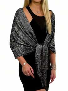 Châle élégant noir et argent métallisé pour femme, accessoire à la mode pour bal, gala, mariage, demoiselles d'honneur, soirée officielle.