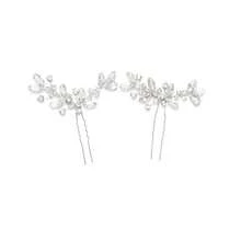 2个（1包）新娘婚礼银色发夹新娘花朵发饰女士情人节配饰