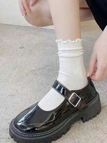 1/6 pares (mezclados al azar) Calcetines con volante para mujer, elegante estilo japonés/coreano versátil y lindo estilo universitario de media pierna, adecuados para atuendos de otoño/invierno