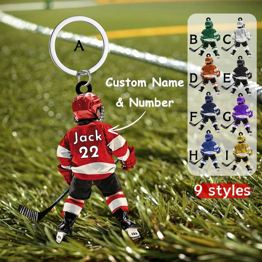 Personalized Kid Hockey Player Keychain - Gift For Hockey Lover - Multicolor - View 1