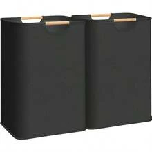 1pc Large Collapsible Waterproof Linen Laundry Basket, Dirty Clothes Storage Bin, Toys Storage Basket For Home Use - Black - View 2