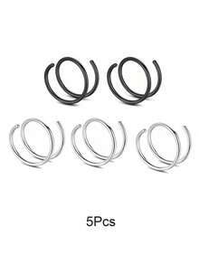 1/3/5Pcs/1Set Women's Bilayer Piercing Nose Ring Lip Ring Gold/Black/Silver/Color/Rose Gold Stainless Steel Piercing Nose Ring Body Jewelry