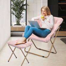 Comfy Saucer Chair With Ottoman For Adults- Lazy Chair With Ottoman Soft Square Folding Saucer Chair For Adult And Kids Bedroom Living Room Dorm Rooms, Flexible Reading Chair For Teens Kids- Pink - Pink - View 4