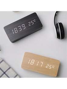Smart Life Wooden Clock Alarm Clocks For Bedroom Table Clock Home Electronics Device Decoration Morning Bedside Table Clock Voice Control Desk Digital Alarm Clock Home Decor Room Decor