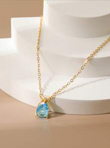 18K Gold Plated December Birthstone 7-Color Pear Zirconia Copper Pendant + Stainless Steel Gold Necklace, Christmas, Birthday, Valentine's Day Gift