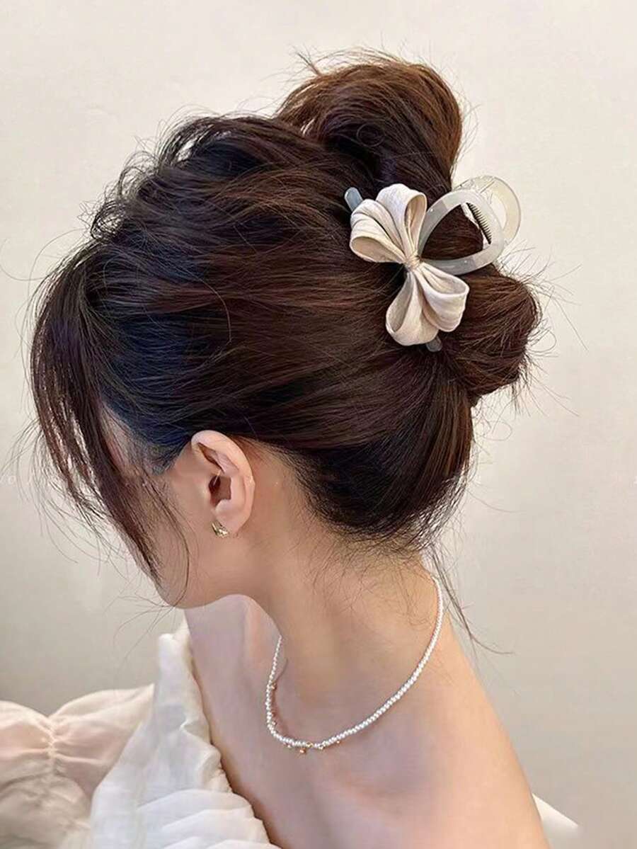 1 件装简约布艺蝴蝶结发爪，发爪半髻发夹女士发夹发夹发夹发夹发夹，爪夹秋冬发饰女士度假装女士