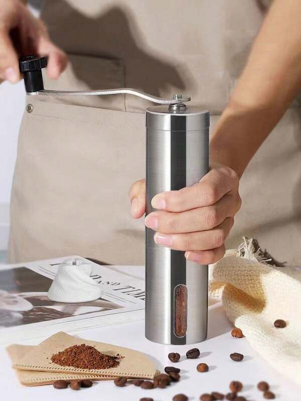 1 Stück manueller Kaffeemühle aus Edelstahl, tragbare Handkurbel Kaffeebohnenmühle, Handkaffeemühle mit einstellbarem Keramikkern