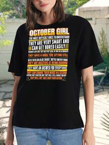 Camiseta de Octubre - Regalo divertido de cumpleaños para mujer - Inteligente, Leal, Espontánea - Camiseta de manga corta para mujer - Negro - Ver 2