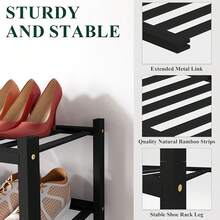 Shoe Rack Closet, 3 Tier Wooden Stackable Shoe Organizer, Standing Shoes Storage Shelf Entryway, Front Door Entrance, Natural - Black - View 3
