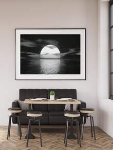 1/5件套月湖夜景帆布墙画，海洋满月帆布画，防水无异味，木框海报，馈赠亲友的理想礼物，房间装饰，可直接悬挂 - 黑色 - 查看 7