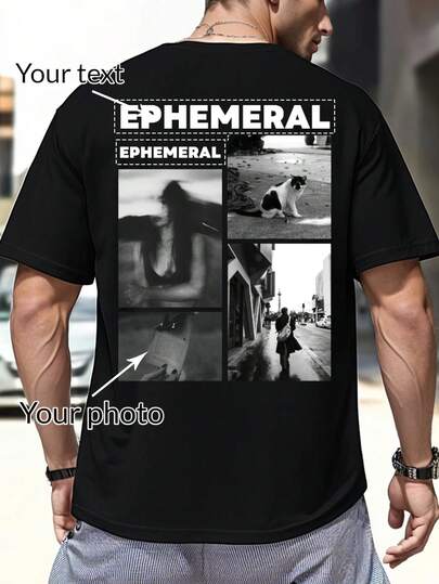 Camiseta casual de estilo póster personalizada para hombres - Agrega tu propia imagen (selfie/foto familiar/foto de mascota/foto de amigos/fiesta/equipo/novio/novia/mascota/pareja a juego/ropa de trabajo) y texto para diseñar tu camiseta impresa personalizada como regalo de aniversario para la cómoda camisa de color de tu novia/novio/esposa