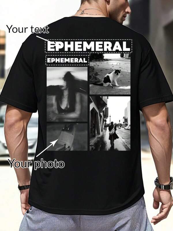 Camiseta casual estilo póster personalizada para hombres - Agrega tu propia imagen (selfie/foto familiar/foto de mascota/foto de amigos/fiesta/equipo/novio/novia/mascota/pareja a juego/ropa de trabajo) y texto para diseñar tu camiseta impresa personalizada como regalo de aniversario o cumpleaños para tu novia/novio/esposa, con color cómodo