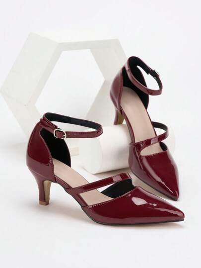 Damen Pumps mit spitzer Zehenpartie und Stilettos mit Schnallendekor für den täglichen Gebrauch, Cut Out