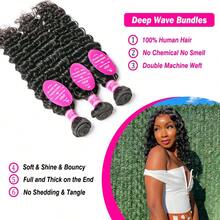 Deep Wave Human Hair Bundles 12A Deep Hair Bundles Brazilian Deep Wave Human Hair Bundles 100% Unprocessed Virgin Weave Deep Wave Bundles Human Hair Raw Remy Hair Bundles Natural Black For Women Hair Extension - Natural Black - 查看 5