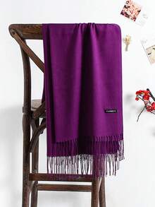 1件轻盈经典纯紫色户外防风防沙围巾披肩，简约时尚男女通用流苏围巾，适合日常、用餐、约会等场合佩戴，空调房内保暖。 - 中紫紅色 - 查看 2