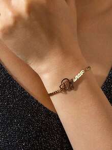1 peça de colar, pulseira e conjunto de brincos com letras vazadas personalizados faça você mesmo, presente de aniversário, pulseira com pingentes ajustáveis, conjunto de brincos para menino e menina, presente de aniversário de batismo, aço inoxidável, conjunto de joias de aço inoxidável banhado a ouro 18k, incluindo caixa de presente requintada de alta qualidade, família, entes queridos, dia das mães, presentes de feriado - Ouro - Ver 6