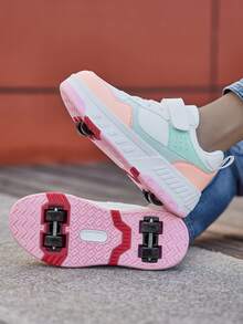 1 Pair Kids Detachable 2-In-1 Roller Skates With Thick Sole Round Toe Low-Top Hook And Loop Design, Versatile 4-Wheel Roller Skating Shoes For Children, Suitable For All Seasons