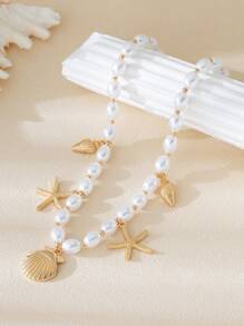 1 pieza Collar colgante bohemio con concha, estrella de mar y conchas marinas, de moda y versátil para mujer, ideal para el verano