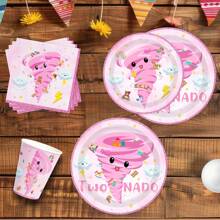 50pcs Tornado Plates Napkins Two Nado Party Supplies Girls 2nd Birthday Tableware Set Two Years Olds Disposable Paper Dinnerware Serves 10