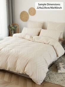 Juego de edredón de 3 piezas con estampado a rayas beige, textura acolchada, de poliéster, estilo bohemio shabby chic, para uso en todas las estaciones, suave y transpirable (1 edredón + 2 fundas de almohada, sin relleno)