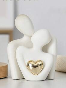 1pc Gold-Plated Heart-Shaped Abstract Art Decor, Couple Embracing Ornament, Suitable For Home, Bedroom, Office And Student Spaces, Ideal Gift For Spring, Christmas Decoration, Storage, Wedding Decoration, Home Decor, Jewelry Storage, Party Decoration - Multicolor - View 13