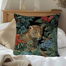 1 Stück Jungle Leopard Muster Deko Kissenbezug, einseitiges Samt Material, 45*45cm/18*18 Zoll Kissenbezug, geeignet für moderne minimalistische Sofa Wohnzimmer Dekoration, Geschenk