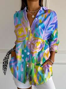 ii Plus Size Printed Button-Down Casual Shirt - Purple - View 2