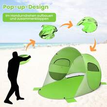 Namiot plażowy typu pop-up dla 3-4 osób, automatyczny namiot plażowy, namiot ozdobny, tkanina poliestrowa 190T ze srebrną powłoką, przenośny z torbą transportową, filtr UV 50+, do biwakowania na plaży i w ogrodzie (zielony) - Zielony - Zobacz 2