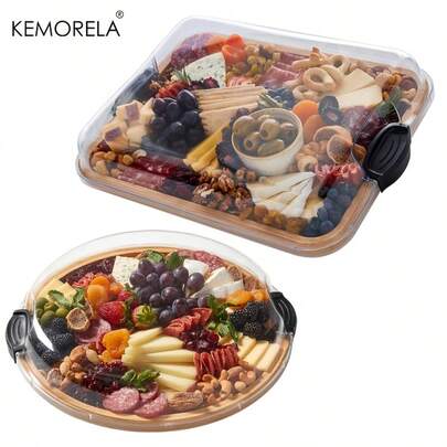 KEMORELA KEMORELA Large Charcuterie Plate With Lid, Easy To Carry Outdoor Clean Charcuterie Box, Cheese Board With Clapboard, Bachelor Party, Wedding Favor, Holiday, Christmas, Thanksgiving Wedding Favor (Round, Square)