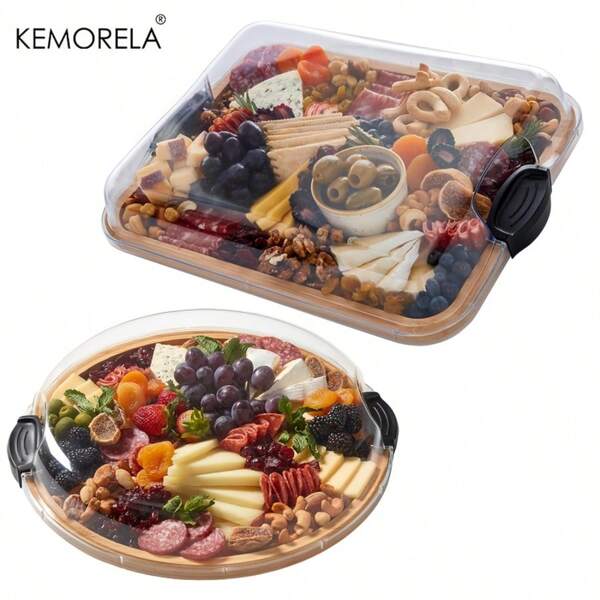 KEMORELA KEMORELA Large Charcuterie Plate With Lid, Easy To Carry Outdoor Clean Charcuterie Box, Cheese Board With Clapboard, Bachelor Party, Wedding Favor, Holiday, Christmas, Thanksgiving Wedding Favor (Round, Square)