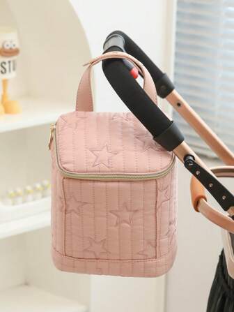 1 pièce de grande capacité Sac isotherme imprimé de fleurs et d'étoiles matelassé et brodé. Sac à couches, sac multifonctions, sac pour bébé, sac matelassé, sac de maman, fourre-tout avec poignée et isolation