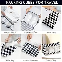 8pcs Travel Packing Cubes Set,Travel Portable Clothes Storage Bags, Compression Storage Shoe Bag, Clothing Underwear Bag, Luggage Packing Organizers,Pack Your Luggage With Ease ,Travel Essential Accessories - 黑白格子 - 查看 4