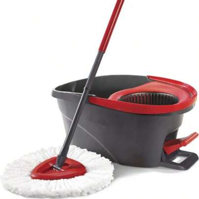 EasyWring Microfiber Spin Mop, Bucket Floor Cleaning System, Red, Gray, Standard