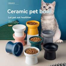 1pc Raised Cat Bowl, Ceramic Cat Food Water Bowl With Neck Protection High Sided Design, Anti-Vomiting And Anti-Chin Acne, Black Cat Feeder - Multicolor - View 1