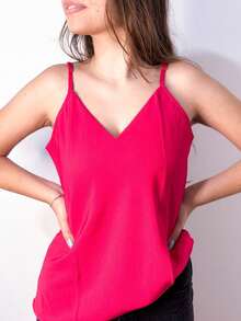 Women's Tank Top With Adjustable Straps Basic Crepe Strappy Top - Rosa Fucsia - Ver 3