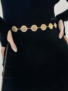 1pc Women Bohemian Hollow Metallic Waist Chain,Accessory For Dresses, Jeans, Shirts Summer, School Fall, Autumn, Halloween