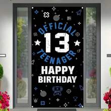 1pc Teenagers 13th Birthday Party Door Banner Background Decoration Polyester Wear Metal Snap Teenagers Game Themed 13th Birthday Party Background Decoration