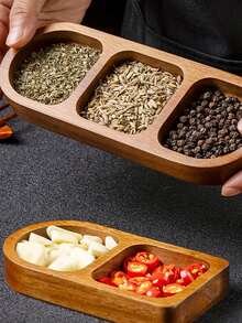 1 件木制两格或三格盘子 - 经典时尚的家用小吃盘，分开盛放火锅和烧烤酱，高品质派对托盘，野餐，餐桌整理，派对服务托盘 | 天然木纹设计 | 光滑的木质表面，食物托盘 - 棕色 - 查看 5